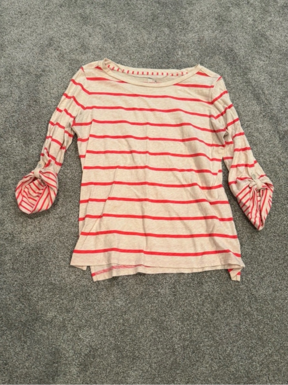 jcpenney Cream and Red Striped Roll-Sleeve Top